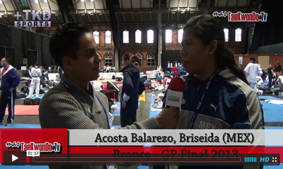 “MasTaekwondo TV” conversó en exclusiva con Briseida Acosta Balarezo de Mexico, quien recientemente consiguió la medalla de Bronce en el “2013 World Taekwondo Grand Prix”, realizado en la ciudad británica de Manchester.