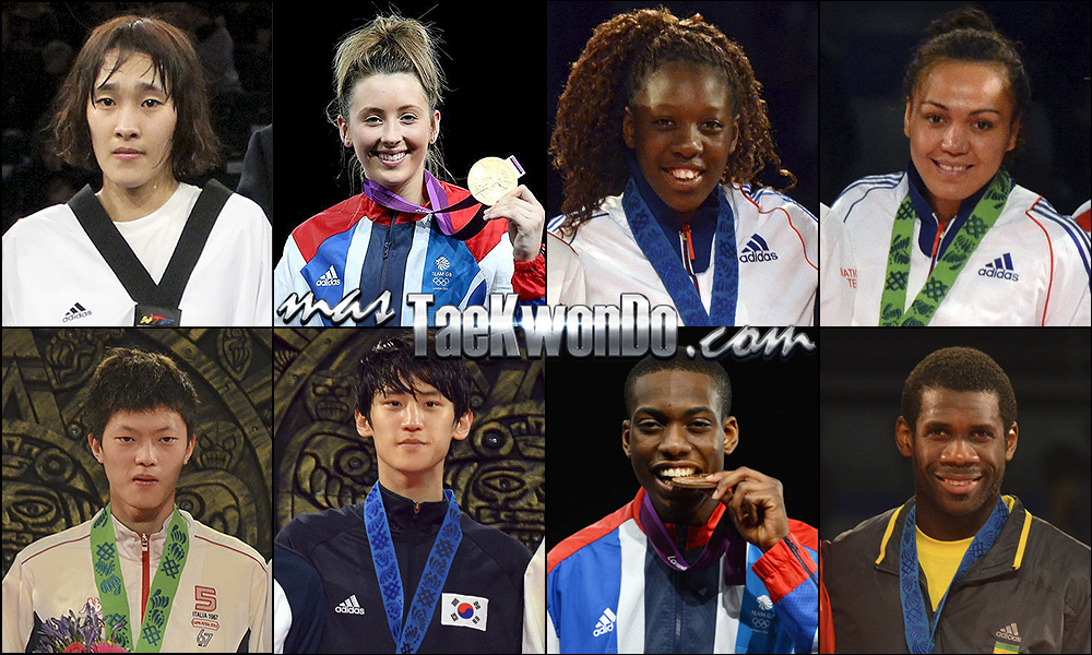 Sohui Kim (KOR), Jade Jones (GBR), Haby Niare (FRA), Anne-Caroline Graffe (FRA), Chen Yang Wei (TPE), Daehoon Lee (KOR), Lutalo Muhammad (GBR) y Anthony Obame (GAB). Números 1 – WTF World Olympic Ranking – Taekwondo WTF – Mayo 2014.