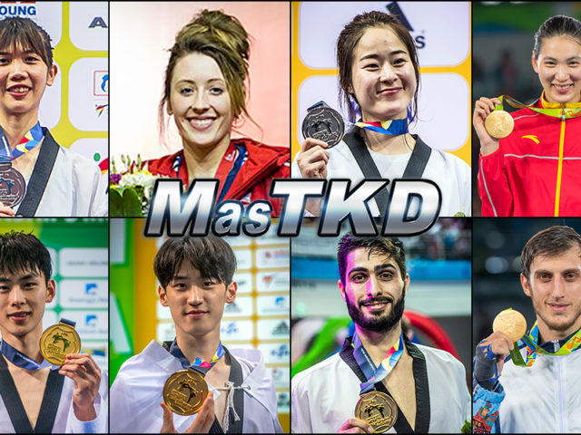 Panipak Wongpattanakit (THA), Jade Jones (GBR), Hyeri Oh (KOR), Shuyin Zheng (CHN), Taehun Kim (KOR), Dae-hoon Lee (KOR), Milad Beigi Harchegani (AZE) y Radik Isaev (AZE). Números 1 – WTF World Olympic Ranking – Taekwondo WTF – Agosto 2017.